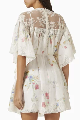 Buy Zimmermann Neutral Lucky Lace-trim Mini Dress in Linen