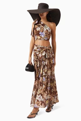 Buy Zimmermann Brown Coco Bow Maxi Skirt in Cotton For Women