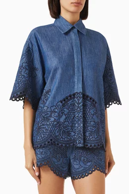 Buy Zimmermann Blue Coco Embroidered Shirt in Denim For Women Online