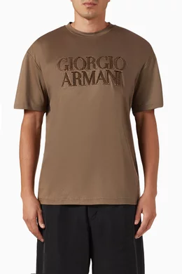 Giorgio Armani ブラウン Tシャツ Buy Giorgio Armani Brown Logo T-shirt in Cotton For Men Online