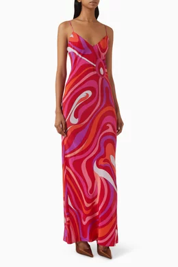 pucci marmo silk dress PUCCI marmo-print Silk Maxi Dress | Brown