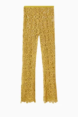 Buy Norma Kamali Green Sheer Boot Pants in Crochet-knit For