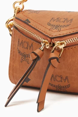 Buy MCM Brown Nano Diamond 3D Bag Charm in Visetos Canvas For