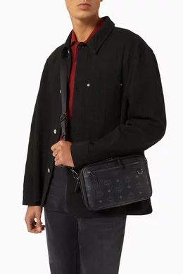 Buy MCM Black Small Diamond Camera Bag in Visetos Canvas For Men 