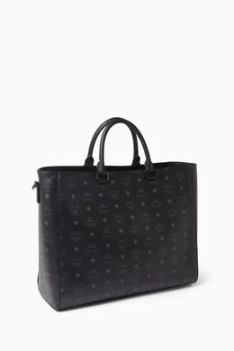 Buy MCM Black Large Diamond VI Tote Bag in Visetos Leather For