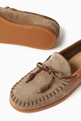 【Valentino Garavani】 Palm Avenueスエード boatシューズ Palm Avenue Crust Leather Boat Shoe for Man in Khaki/tobacco