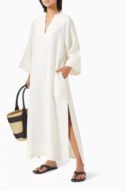 Buy Rhe White Kaftan Maxi Dress in Linen For Women Online | Ounass Saudi