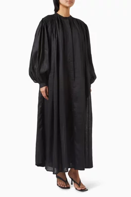 Buy Rhe Black Pleated Maxi Dress in Ramie For Women Online | Ounass Saudi