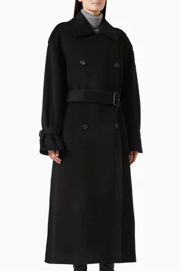 Buy Toteme Black Double Winter Trench Coat in Wool For Women