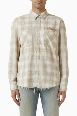 Buy Amiri Neutral Bleach Bandana Patch Flannel Shirt in Cotton For
