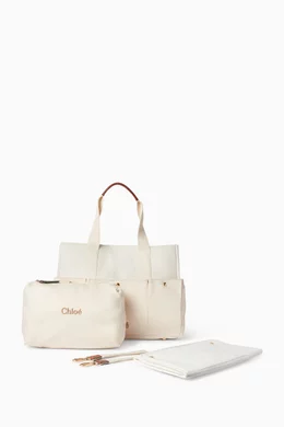 Buy Chloé Neutral Logo-embroidered Changing Bag in Canvas For Baby - Main Image