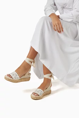 Buy Jimmy Choo White Arlee 60 Openwork Wedge Sandals in