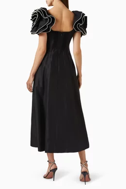 Buy Aje Black Twyla Flower-sleeve Midi Dress For Women