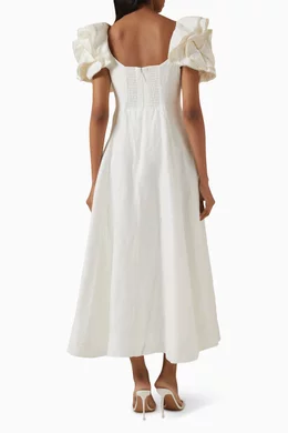 knee length dresses for ladies Aje. Twlya Rosette Oyster Blue Mini Dress