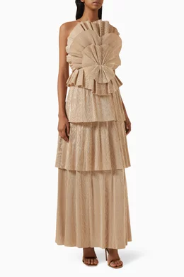slim fit dress slacks Serendipity Reflection Midi Dress Gold by Aje for Hire main image 0