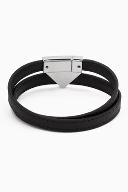 Buy Prada Black Double Logo Bracelet in Leather For Men Online