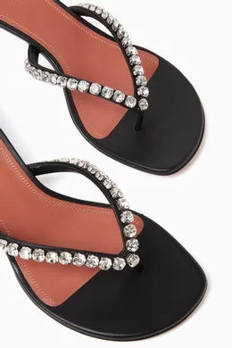 サンダル・ミュール AMINA MUADDI Black Leather Gigi Thong Mules Gigi 45 embellished leather thong sandals in black - Amina