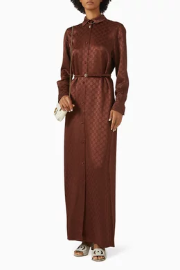 Buy Gucci Brown Double G Belt Maxi Dress in Satin For Women Online | Ounass  Saudi
