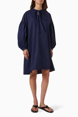 Buy COS Blue Gathered Tie-detail Dress in Cotton For Women Online
