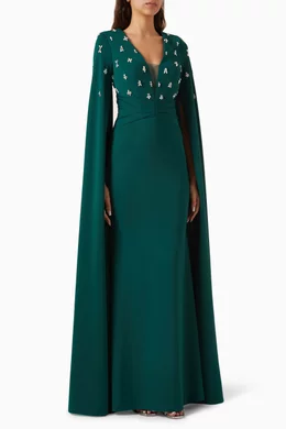 Buy Jovani Green Embellished Cape Gown For Women Online Ounass Saudi