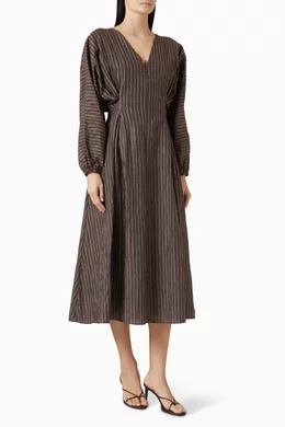 Buy ABADIA Brown Amaya Midi Dress in Cotton-blend For Women Online | Ounass  Saudi