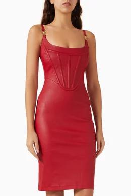 chinese dress ladies Versus Gianni Versace Red Leather Apron Dress