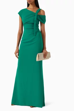 Buy Teri Jon Green Asymmetrical Gown in Crepe For Women Online | Ounass  Saudi