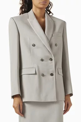 Buy Grey Double-breasted Blazer in Virgin Wool For