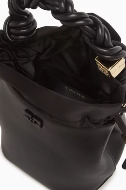 Buy Ganni Black Mini Bou Bucket Bag in Recycled Leather For