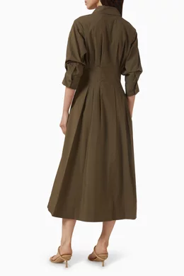 Buy Simkhai Green Jazz Pintuck Midi Dress in Cotton Poplin For Women Online  | Ounass Saudi