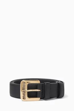 Miu Miu Black Nappa Leather Belt with Gold-Tone Buckle Miu Miu Nappa Leather Belt - Black | Editorialist main image 2