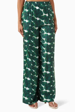 新作*MAXMARA* Morena シルクツイルプリントパンツ Buy Max Mara Green Morena Floral-print Pants in Silk-twill