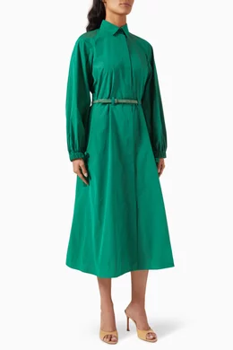 Buy Max Mara Green Viale Belted Shirtdress in Cotton Taffeta For