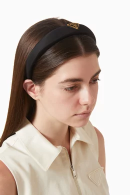 Buy Prada Black Triangle Logo Headband in Re-Nylon For Women  display picture 1
