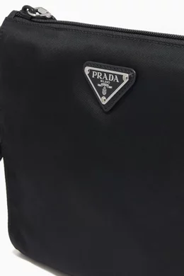 Buy Prada Black Triangle Logo Pouch in Re-Nylon & Saffiano Leather