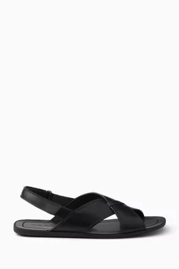 Buy Prada Black Cross-strap Sandals in Leather For Men Online