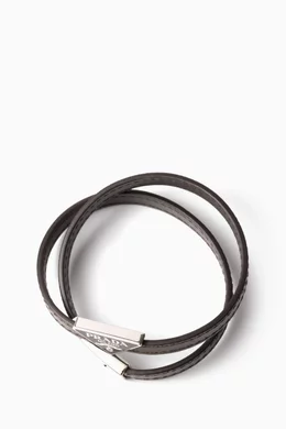 Buy Prada Grey Double Logo Bracelet in Leather For Men Online