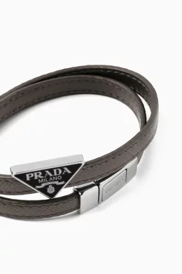 Buy Prada Grey Double Logo Bracelet in Leather For Men Online