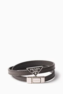Buy Prada Grey Double Logo Bracelet in Leather For Men Online