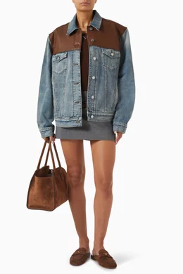 Buy Prada Blue Blouson Jacket in Denim & Leather For Women Online