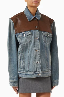 Buy Prada Blue Blouson Jacket in Denim & Leather For Women Online