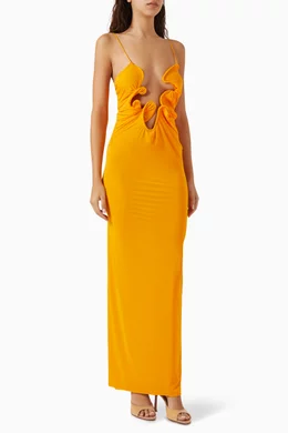 open lace back dress Twist Front Maxi Dress - Orange Multi