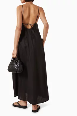 Buy COS Black Pleated Maxi Dress in Linen For Women Online | Ounass Saudi