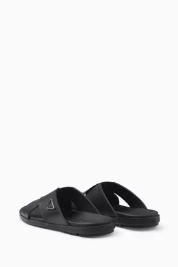 Buy Prada Black Cross-strap Sandals in Leather For Men Online