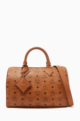 Buy MCM Brown Medium Ella VI Boston Bag in Visetos Canvas For