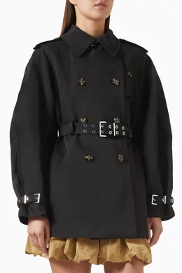 Buy Ganni Black Midi Belted Trench Coat in Twill For Women