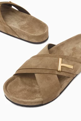 Buy TOM FORD Brown T Icon Sandals in Suede For Men Online Ounass