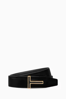 Buy TOM FORD Black T-buckle Reversible Belt in Leather For Men - Main Image