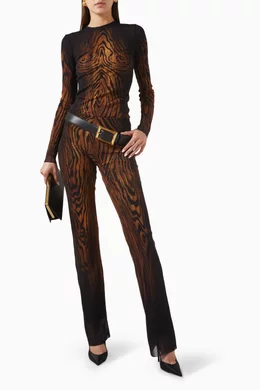 Buy Jean Paul Gaultier Brown Wood-print Pants in Mesh For