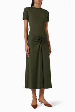 Buy Victoria Beckham Green Gathered T-shirt Midi Dress in Jersey For Women  Online | Ounass Saudi